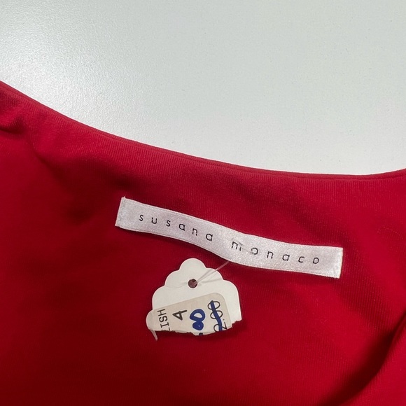 Susana Monaco Red Knee Length Dress Size Small REVOLVE NEW Asymmetric Neckline - Picture 5 of 13